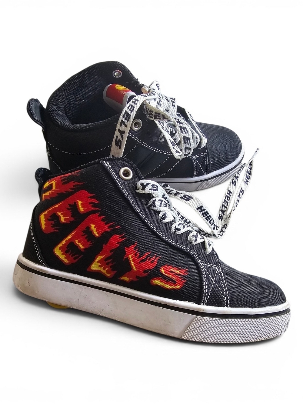 Heelys Kids Black High-Top Sneakers with Red and Yellow Flame Graphics